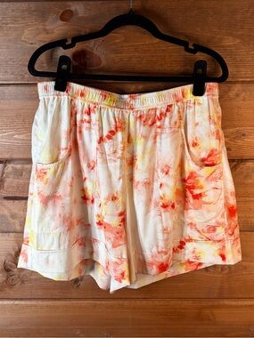 Alpine Design Women’s Tie-Dye Elastic Waist Shorts - White with Coral & Yellow M